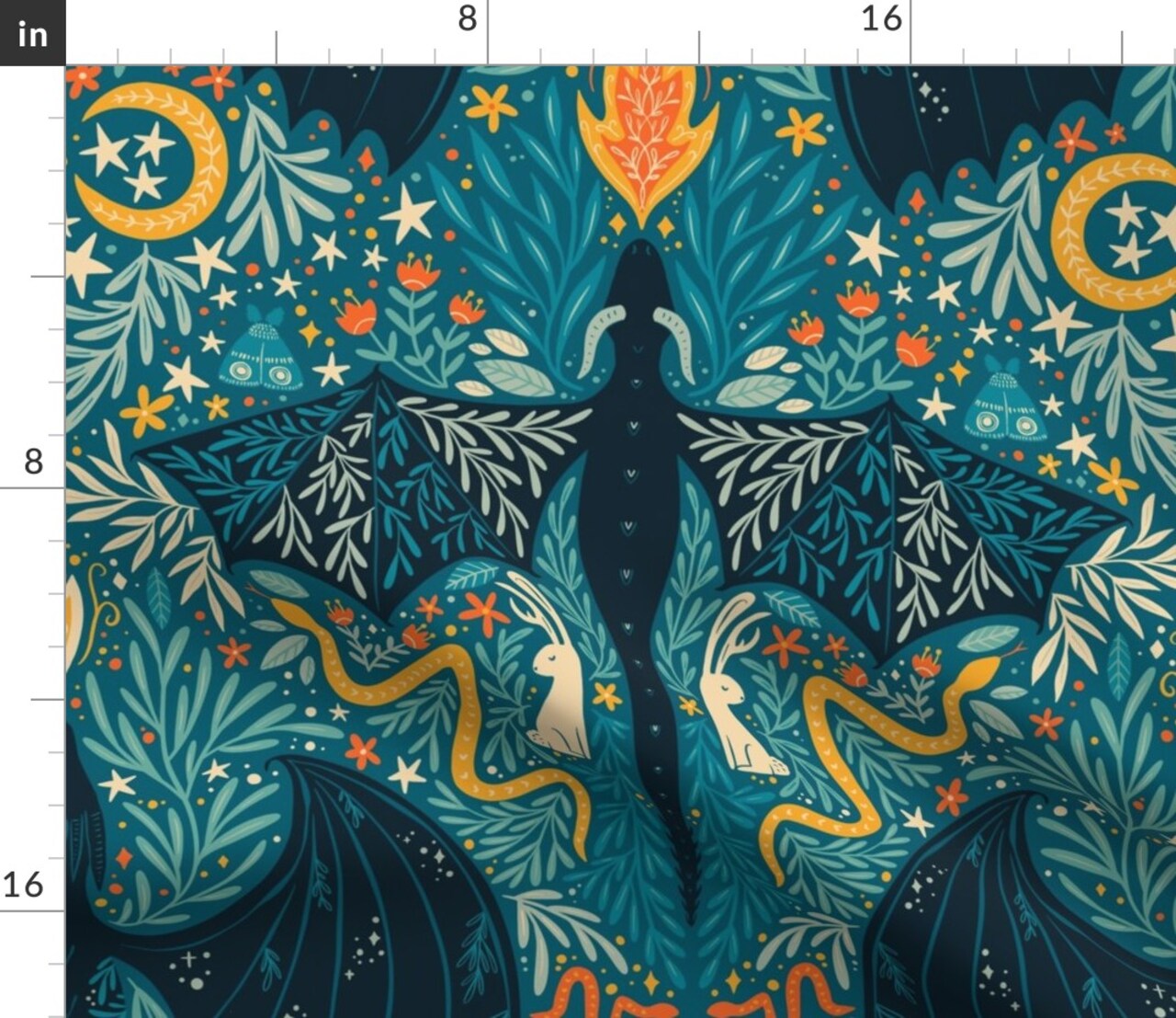 Folk Dragons Fairy Tale Botanical Kids Room Magical Jackalopes Maximalist Custom Printed Fabric by Spoonflower Various Fabrics by the Yard or Fat Quarter